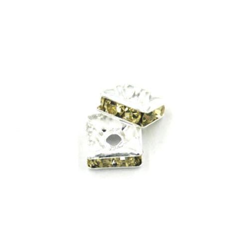 100pcs x 6mm Silver plated square rhinestone spacer bead with lemon yellow colour stone - 8010009