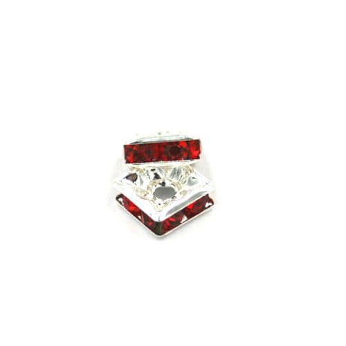 100pcs x 6mm Silver plated square rhinestone spacer bead with red colour stone - 8010008 WC138
