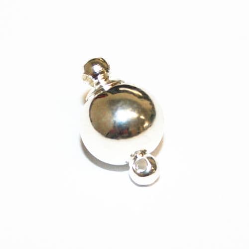 10pcs x 10mm Silver plated magnetic clasp - round with barrel inset - 9010040