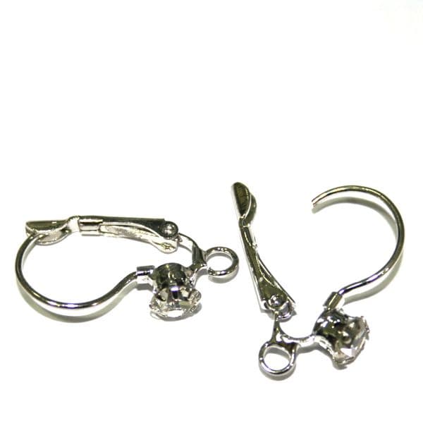 10pcs x 24*12mm rhodium plated earring attachment with 1 stone - S.F03 - WC/ - 2007011