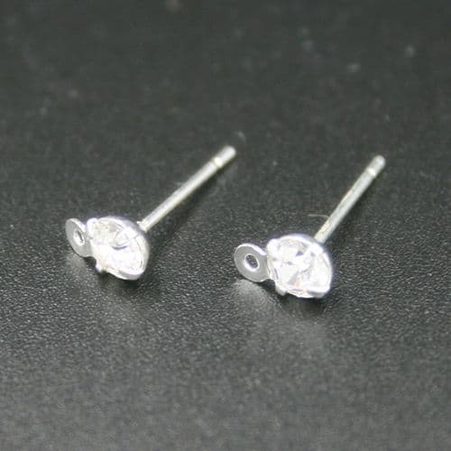 10pcs x silver plated earring stud with single rhinestone and ring - 8008033