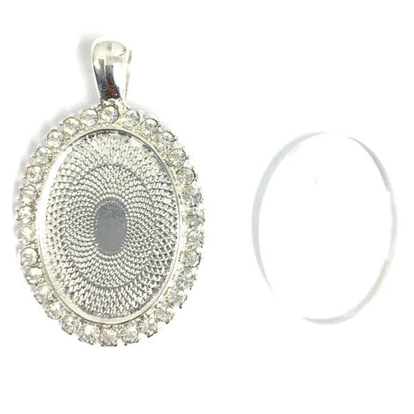 1pce x 24mmx 16mm make your own pendant kit - oval with crystal surround- silver plated -