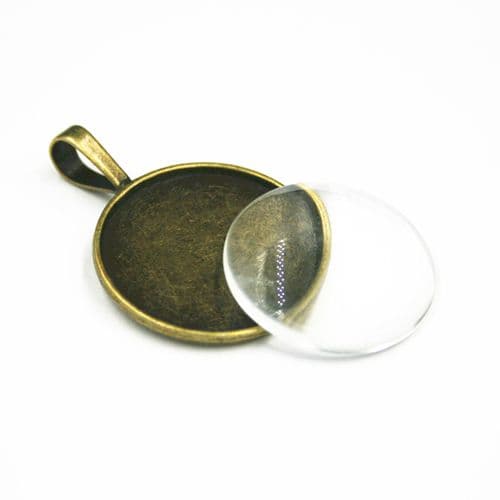1pce x 25mm Make your own pendant kit - oval - antique brass - C8008079