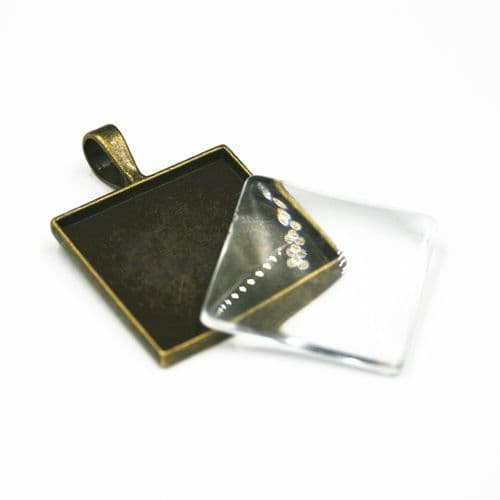 1pce x 25mm Make your own pendant kit - square - antique brass - C8008083