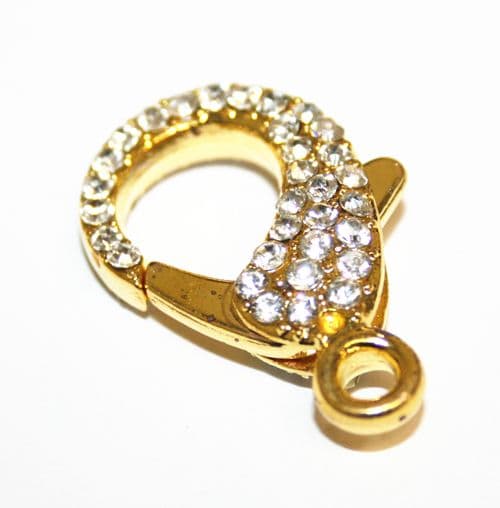 1pce x 30mm Gold colour lobster clasp with rhinestone - WC240