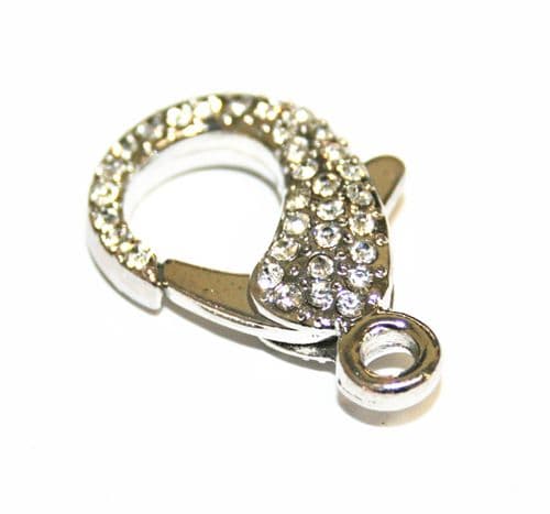 1pce x 30mm Rhodium plated Lobster Clasps with Rhinestone – WC242