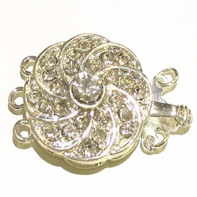 1pcs x silver plated sliding clasp with crystals - 3 strands - 9010063