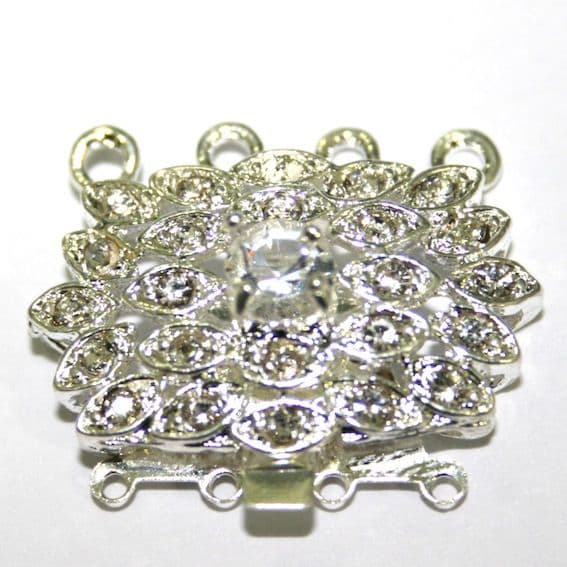 1pcs x silver plated sliding clasp with crystals - 4 strands