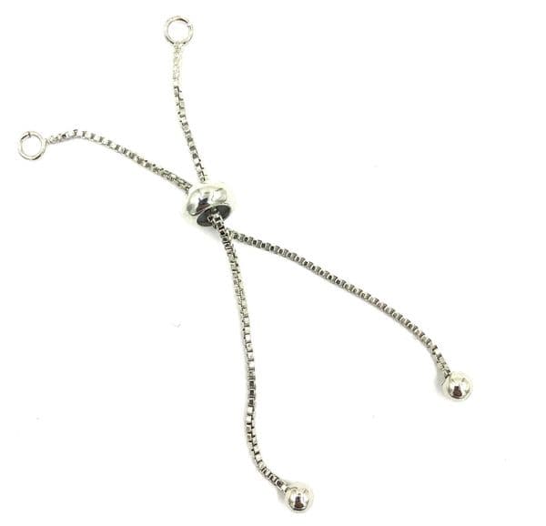 2 x Rhodium plated bracelet clasp connector with slider - 1mm x 7cm