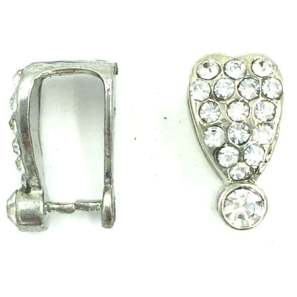 2 x Rhodium plated elongated heart pinch bails