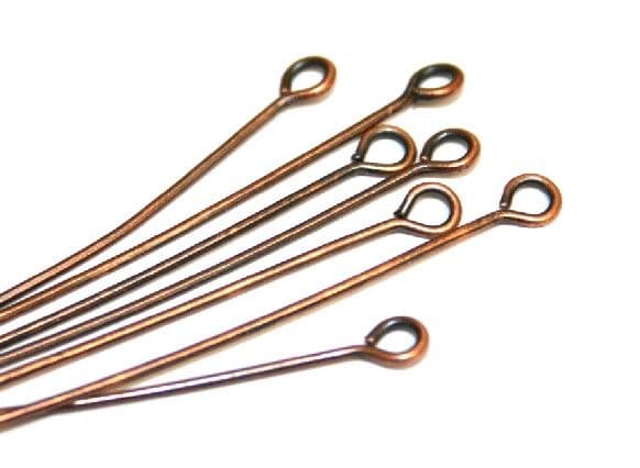200pcs x 40MM eye pins - antique copper colour -  nickel free