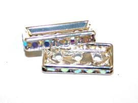 20mm Silver plated 9 clear AB stones / rhinestone spacers x 100 pces