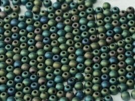 21155 ROUNDS CZECH BEADS 4 MM JET MATTED GREEN IRIS (100 pieces)
