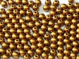 29415 ROUND CZECH BEADS 4 MM ALABASTER METALLIC BRASS (100 pieces)