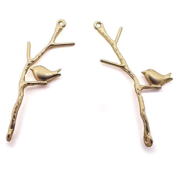 2pcs x 11 x33mm Matte Gold Colour Branch & Bird Spacer
