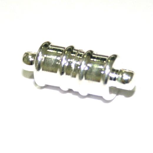 2pcs x magnetic clasp - ribbed barrel - silver plated - 9010045
