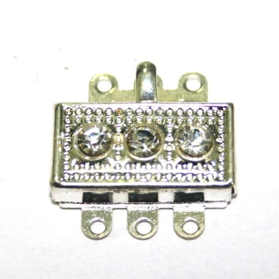 2pcs x Silver Plated Clip Rectangular Clasp with Rhinestone 24mm