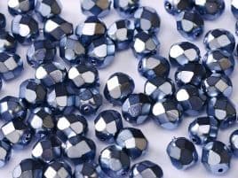 34157 FIRE POLISHED 6 MM JET HEAVY METAL PERSIAN BLUE (50 pieces)