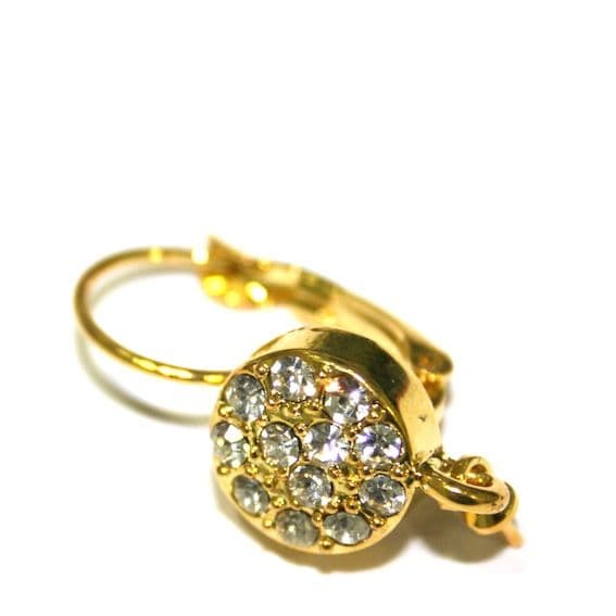 4 x Gold plated clipped earring hook with rhinestone - SF06