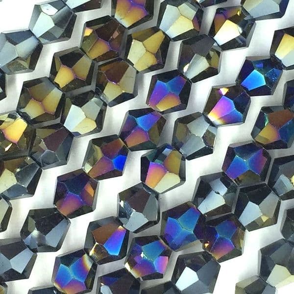 4mm crystal bicone beads - 100 pieces -  Black rainbow