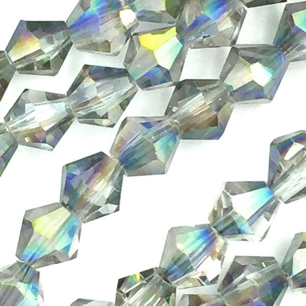 4mm crystal bicone beads - 100 pieces -  grey / green AB