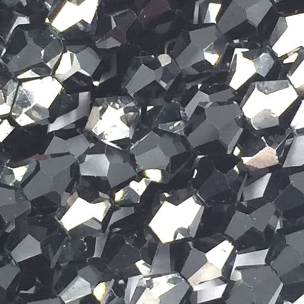4mm crystal bicone beads - 100 pieces -  half black / silver