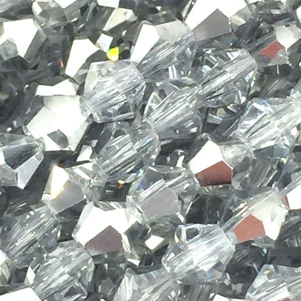 4mm crystal bicone beads - 100 pieces -  half clear / silver