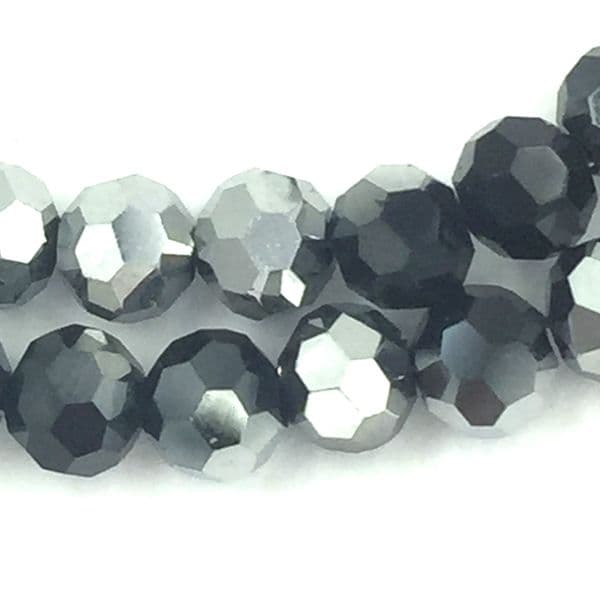 4mm  faceted round glass - crystal beads -- 90 pieces - Black / Silver