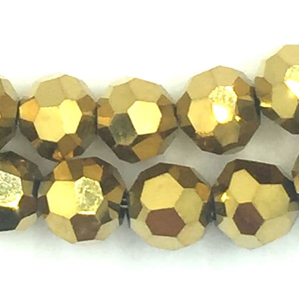 4mm  faceted round glass - crystal beads -- 90 pieces - Gold