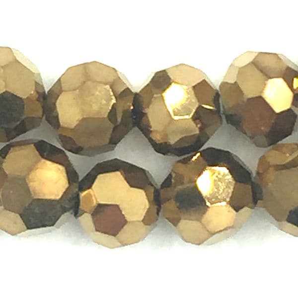 4mm  faceted round glass - crystal beads -- 90 pieces - golden bronze