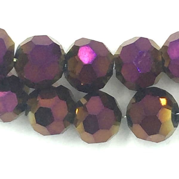 4mm  faceted round glass - crystal beads -- 90 pieces - metallic purple 8444