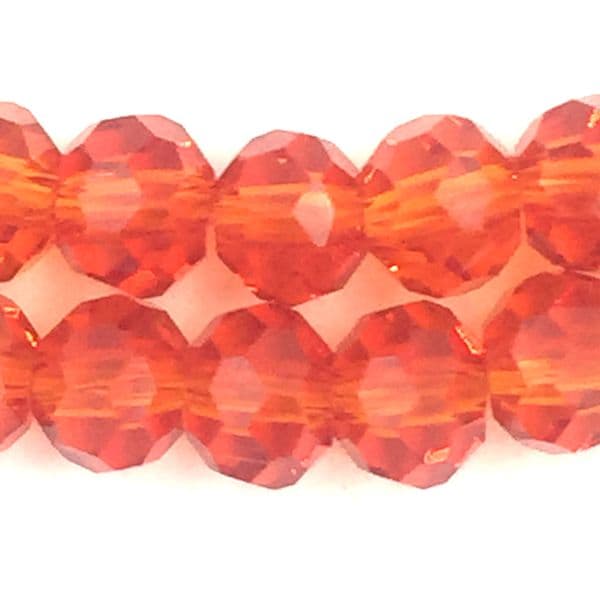 4mm  faceted round glass - crystal beads -- 90 pieces - orange red
