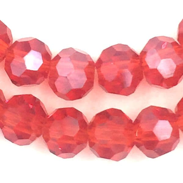 4mm  faceted round glass - crystal beads -- 90 pieces - red - light siam 8414