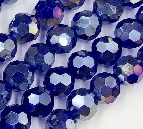 4mm  royal blue AB faceted round glass - crystal beads -- 90 pieces