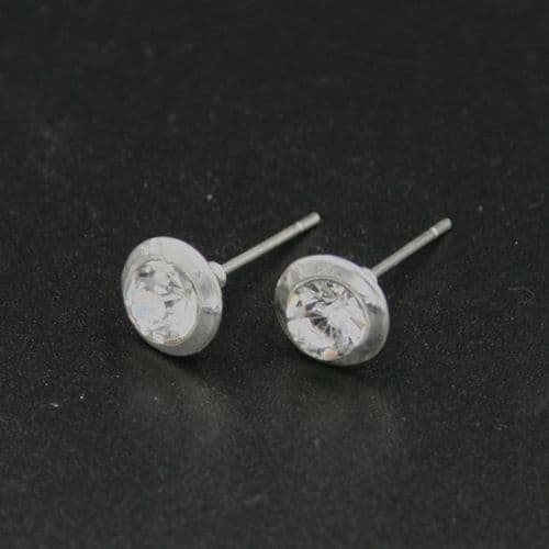 4pcs x 7.5mm Silver plated earing stud with ring - C8008034