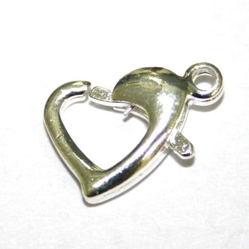 4pcs x Silver plated heart clasp 12mm - S.F - 4000010