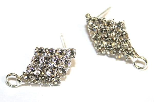 4pcs x silver plated stone set 16 diamond earring attachment - S.F09 - 2007004