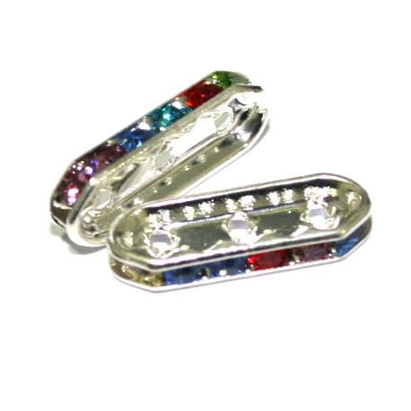 50 x 21mm Silver Plated 6 Multi Colour Stones / Rhinestone spacer spacer  - S.D05 - WD051 - 2503011