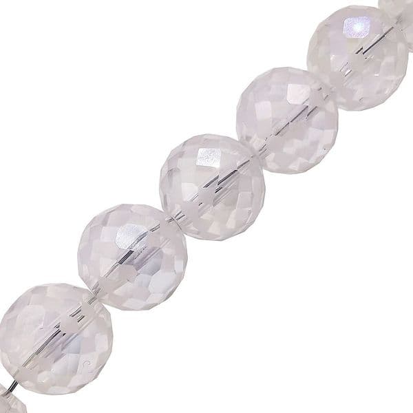 50pcs x 12mm Clear and Opaque Faceted AB Coated Round Glass Beads
