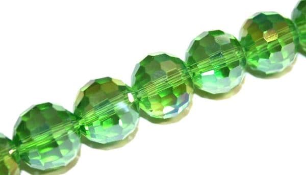 50pcs x 12mm Green with AB coating faceted round glass beads -- S.J -- 3005821