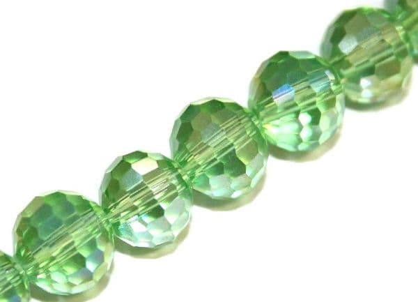 50pcs x 12mm Light green with AB coating faceted round glass beads -- S.J. -- 3005820