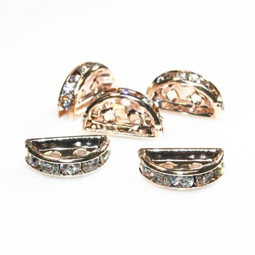 50pcs x 13*8*4mm Rose gold half moon spacer with clear stones - 8007009