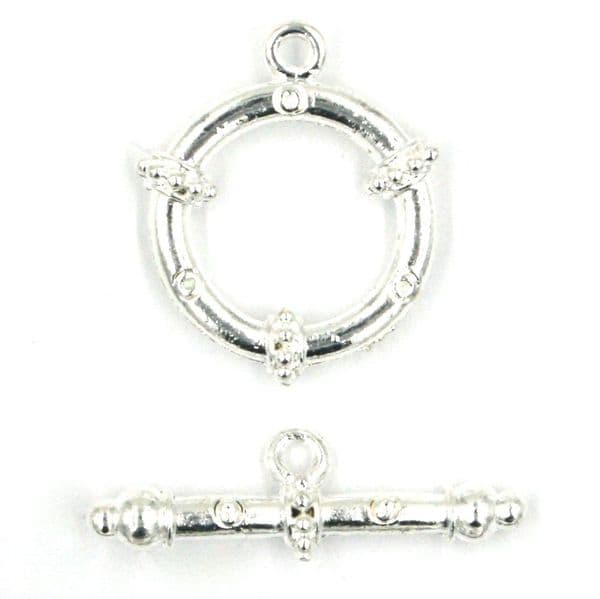 5pcs  x Silver plated beaded design round toggle clasp 9014003