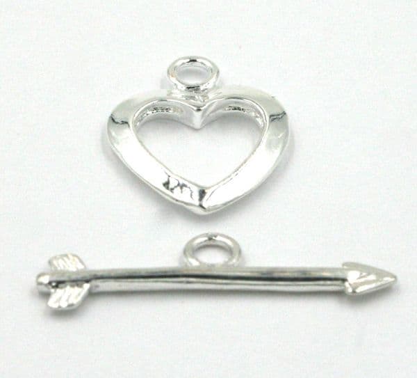 5pcs x Silver plated heart and arrow toggle clasp - 17A3827