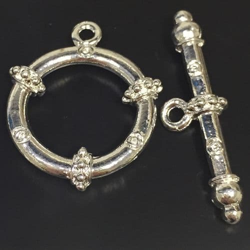 5sets x Silver plated toggle clasps - beaded design - 9014003