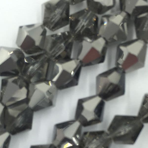6mm Crystal bicone glass bead - 50 pieces - Half Smokey quartz / Rhodium 8460