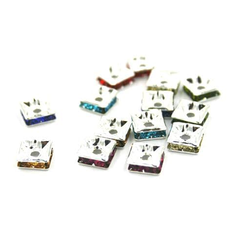 6mm Silver plated square rhinestone spacer bead