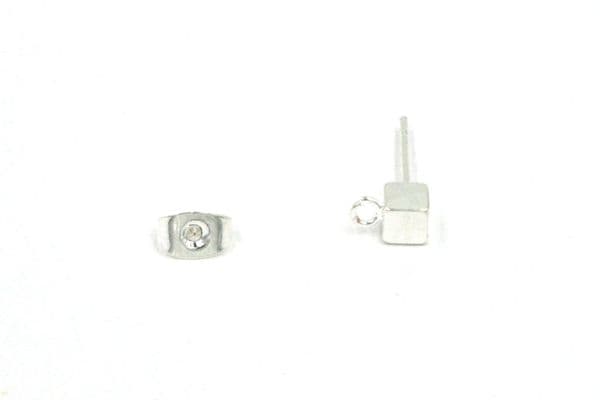 6pcs 6x10mm  Silver plated cube stud earring finding with loop 32-E70432-1