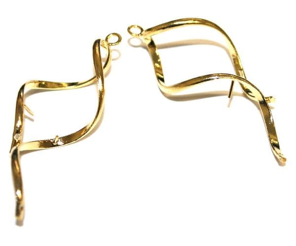 6pcs x 55mm Gold colour spiral earring finding for 2-hole bead - S.F - WC237 - 5000015