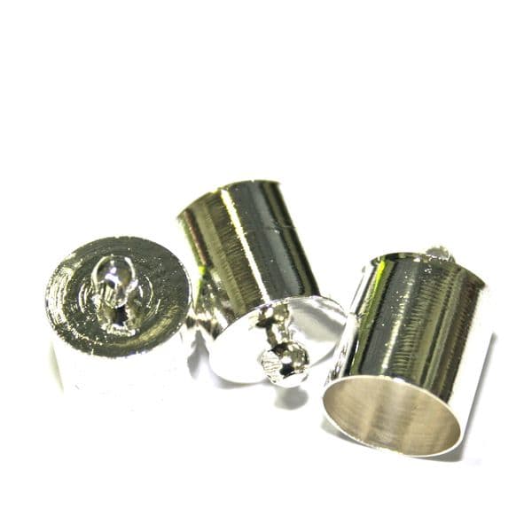 6pcs x inside measurement 10mm barrel shape end cap -- barrel shape connector - silver plated - C7003037